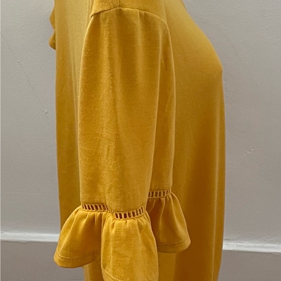 NWT PerSeption Concept mustard yellow bell sleeves front tie blouse, size S boho - Picture 7 of 11